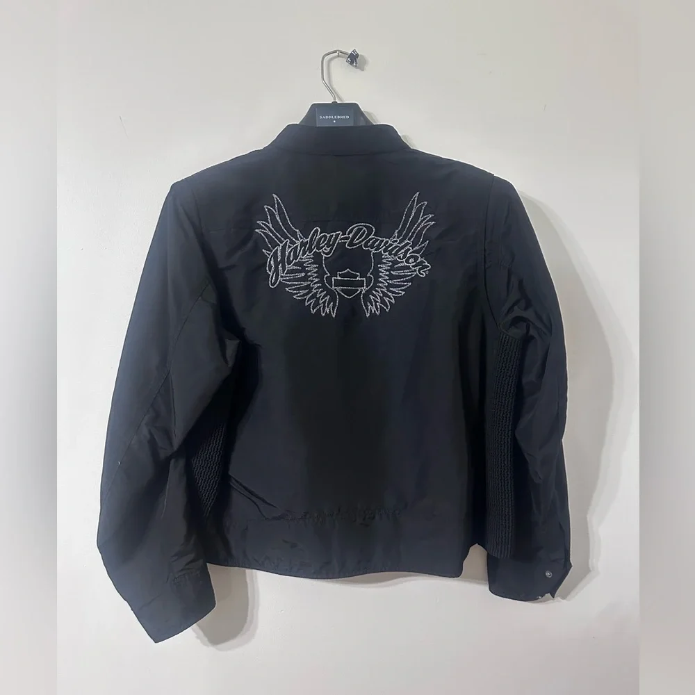Harley Davidson Women’s Nylon Polyester Riding Jacket Size Black Wings - Picture 2 of 2
